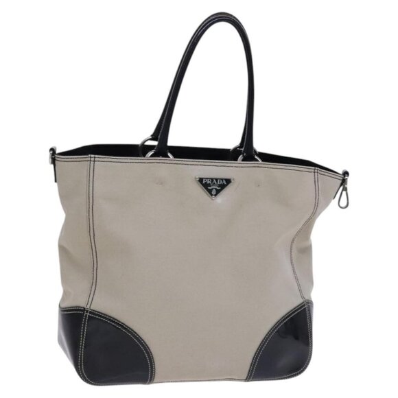 PRADA Tote Bag Canvas Beige Auth bs23380 - Picture 1 of 16